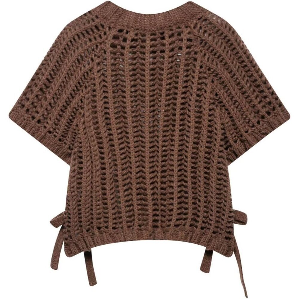 Women Cropped Knit Tank Vest Short Sleeve Side Bow Tie Loose Fit Fashion - Picture 6 of 6